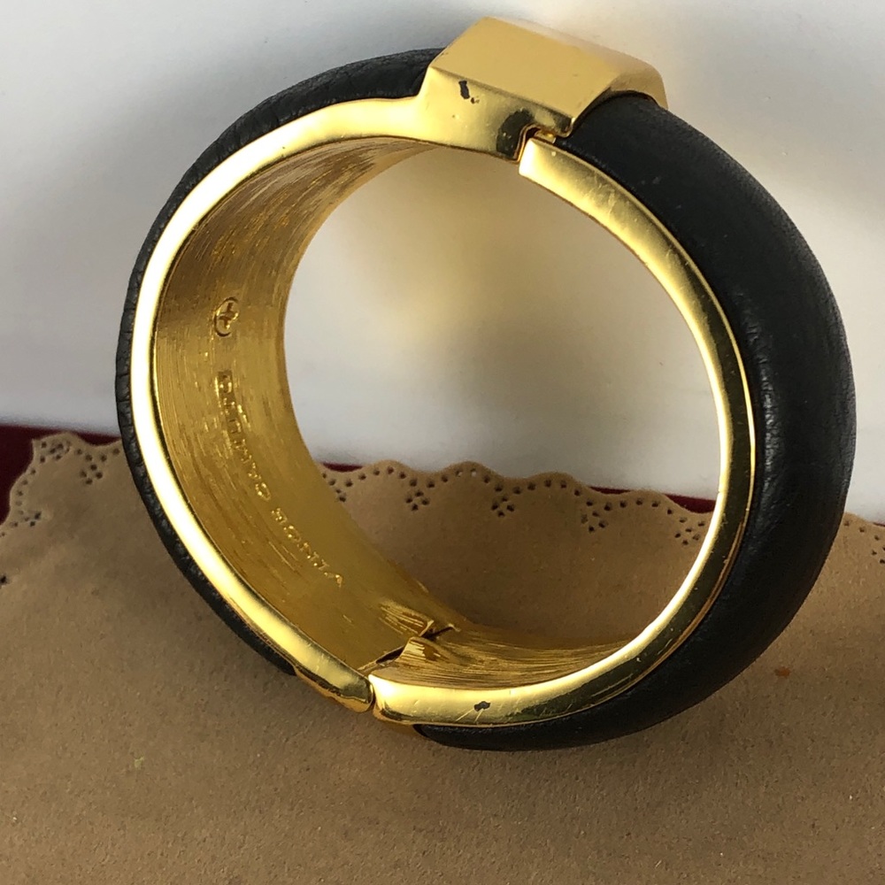 Vince Camuto Leather Covered Gold Tone Bangle - Picture 3 of 7